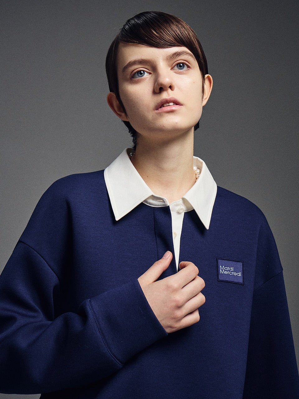 NEOPRENE CROPPED SHIRT PIQUET_NAVY