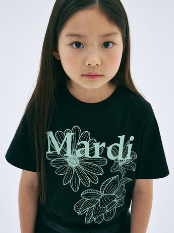 KIDS TSHIRT TRIPLE FLOWER_BLACK MINT