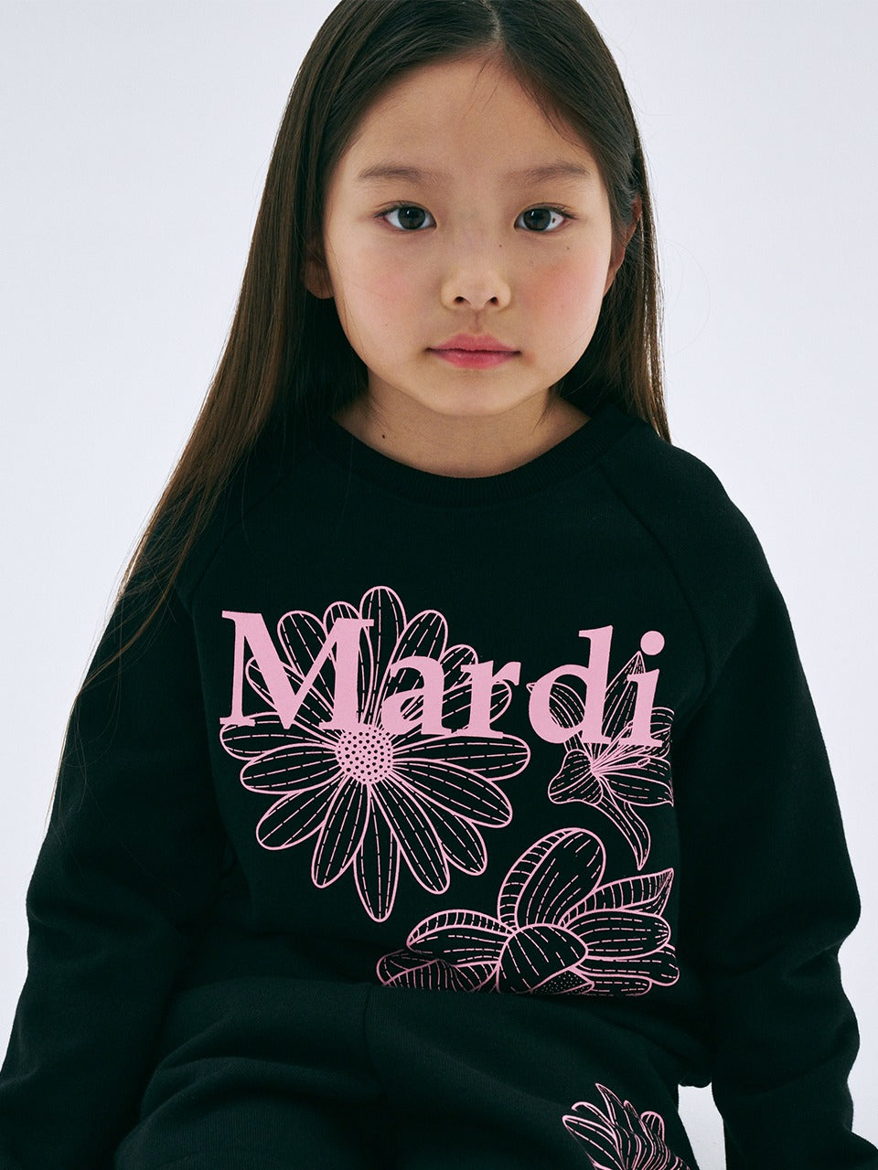 KIDS SWEATSHIRT TRIPLE FLOWER_BLACK PINK