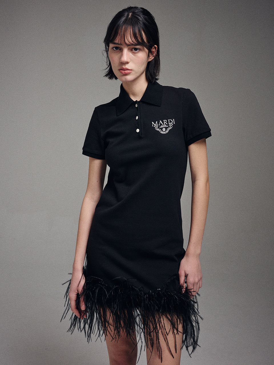 OSTRICH MINI DRESS PIQUET_BLACK