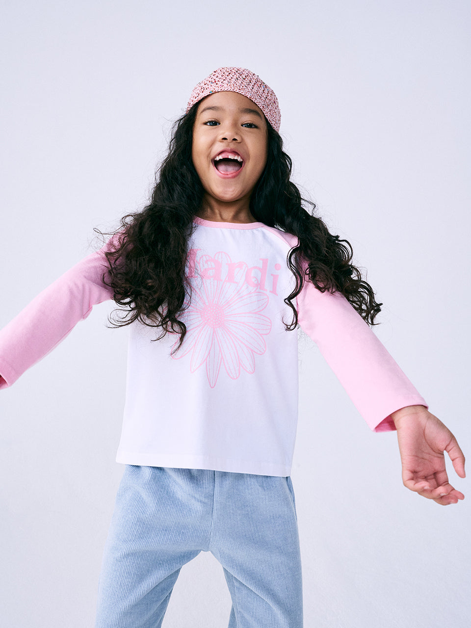KIDS TSHIRT RAGLAN FLOWERMARDI_PINK PINK