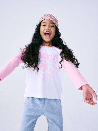 KIDS TSHIRT RAGLAN FLOWERMARDI_PINK PINK