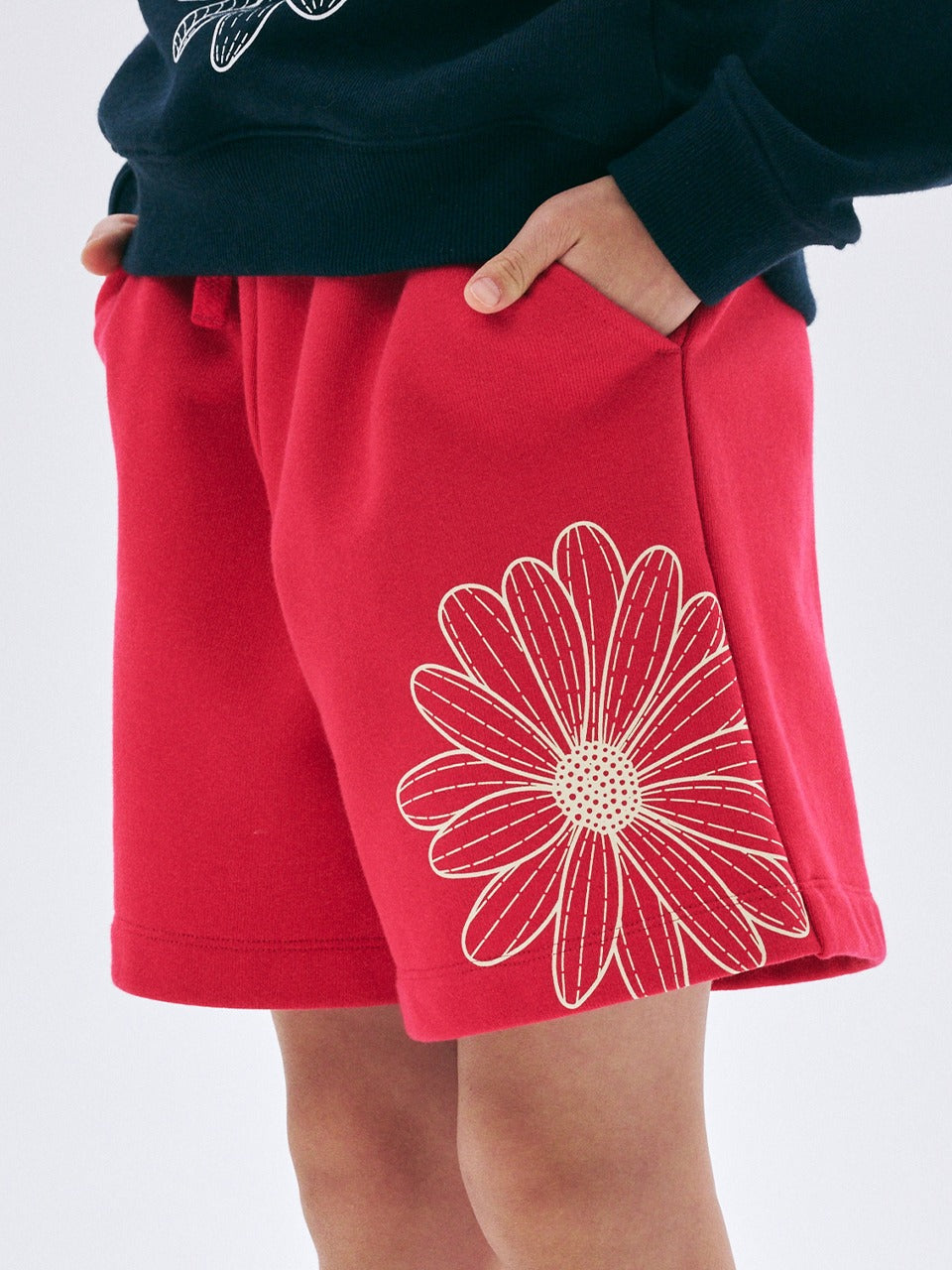 KIDS SWEAT SHORTS FLOWER_RED CREAM