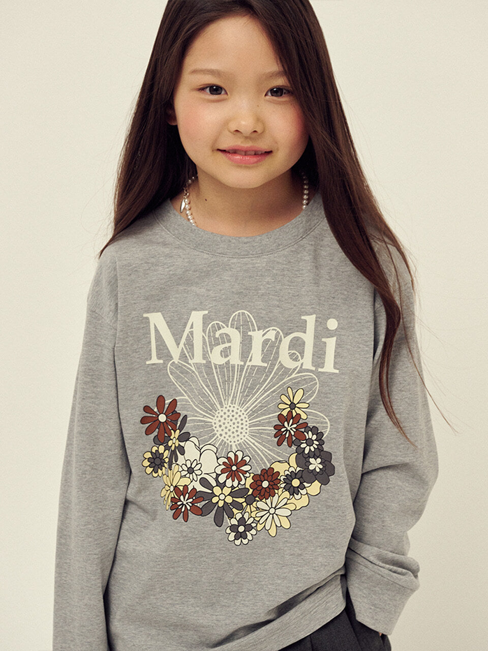 KIDS TSHIRT LONG SLEEVE FLOWERMARDI JARDIN_GREY IVORY