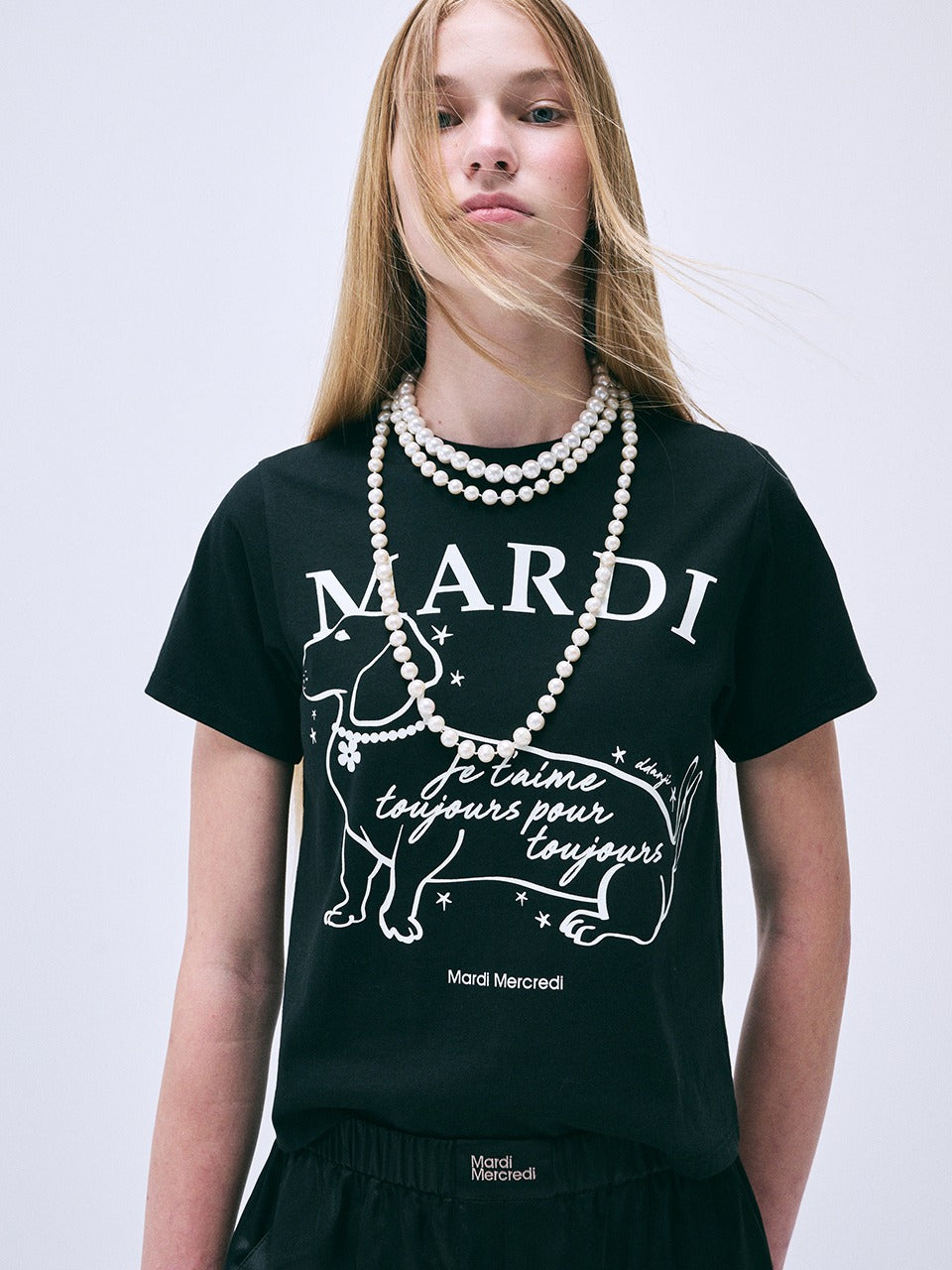 SLIM TSHIRT SWING THE TAIL DDANJI FLOWER CHOKER_BLACK IVORY