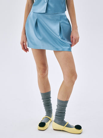 SATIN MINI PEGGED SKIRT_SKY
