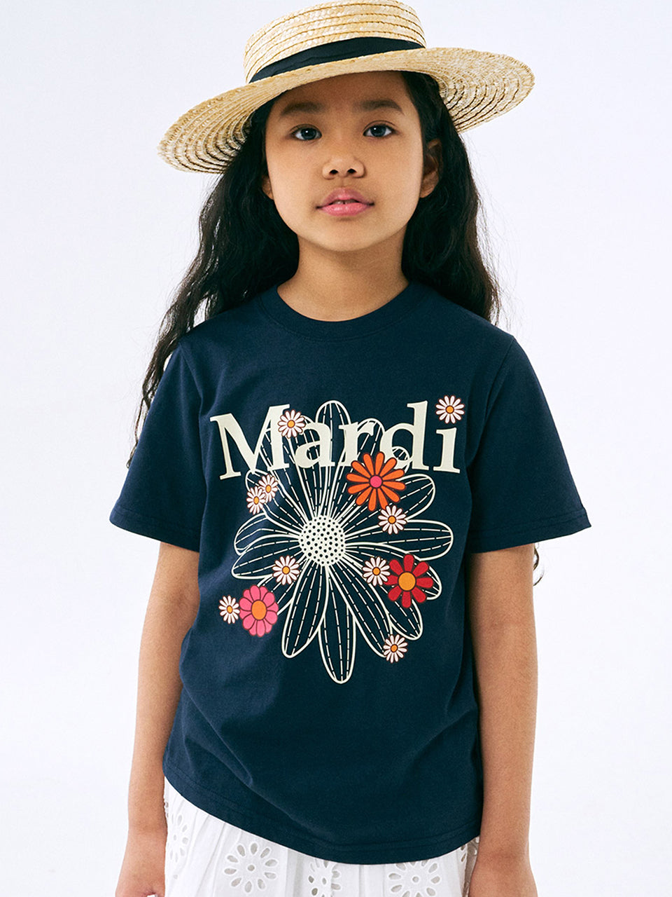 KIDS TSHIRT FLOWERMARDI BLOSSOM_NAVY CREAM