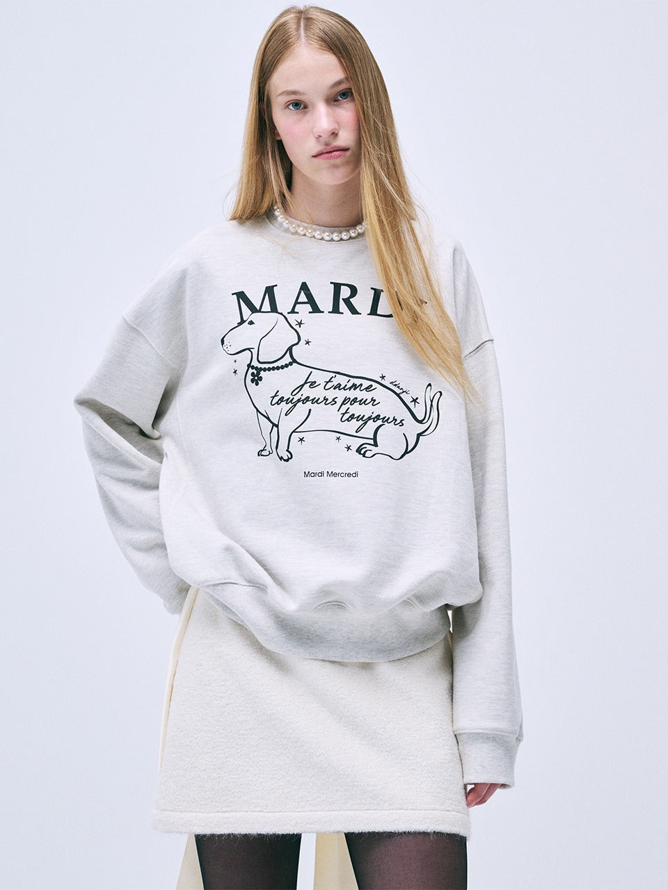 SWEATSHIRT SWING THE TAIL DDANJI FLOWER CHOKER_OATMEAL BLACK
