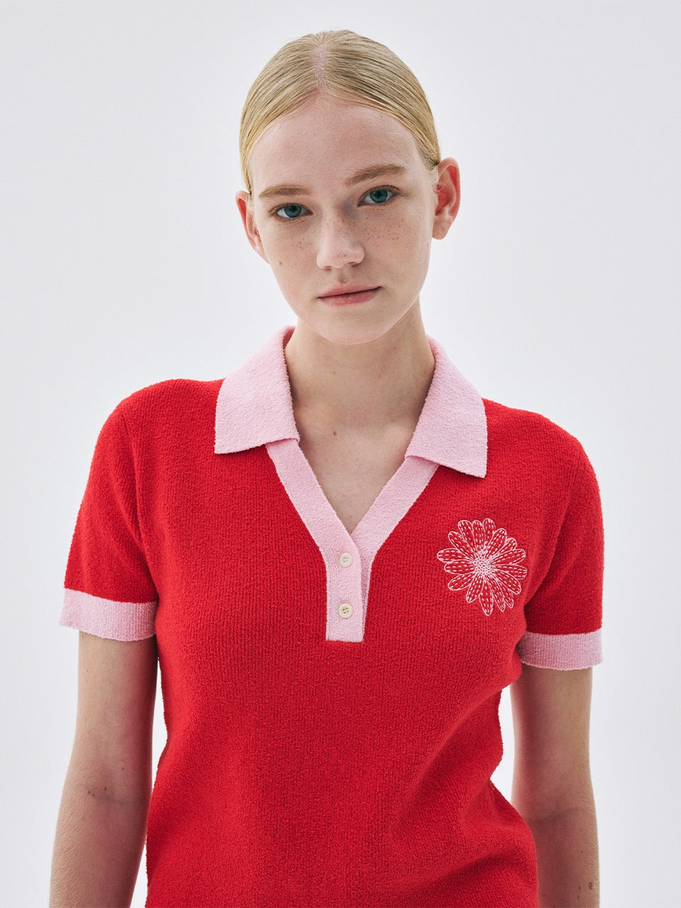 COTTON KNIT TOP COLOR CONTRAST_RED