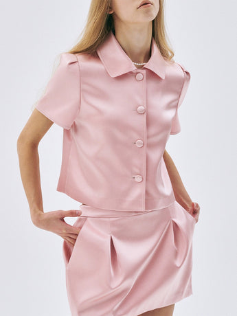 SATIN CROPPED JACKET HALF SLEEVE_PEACH