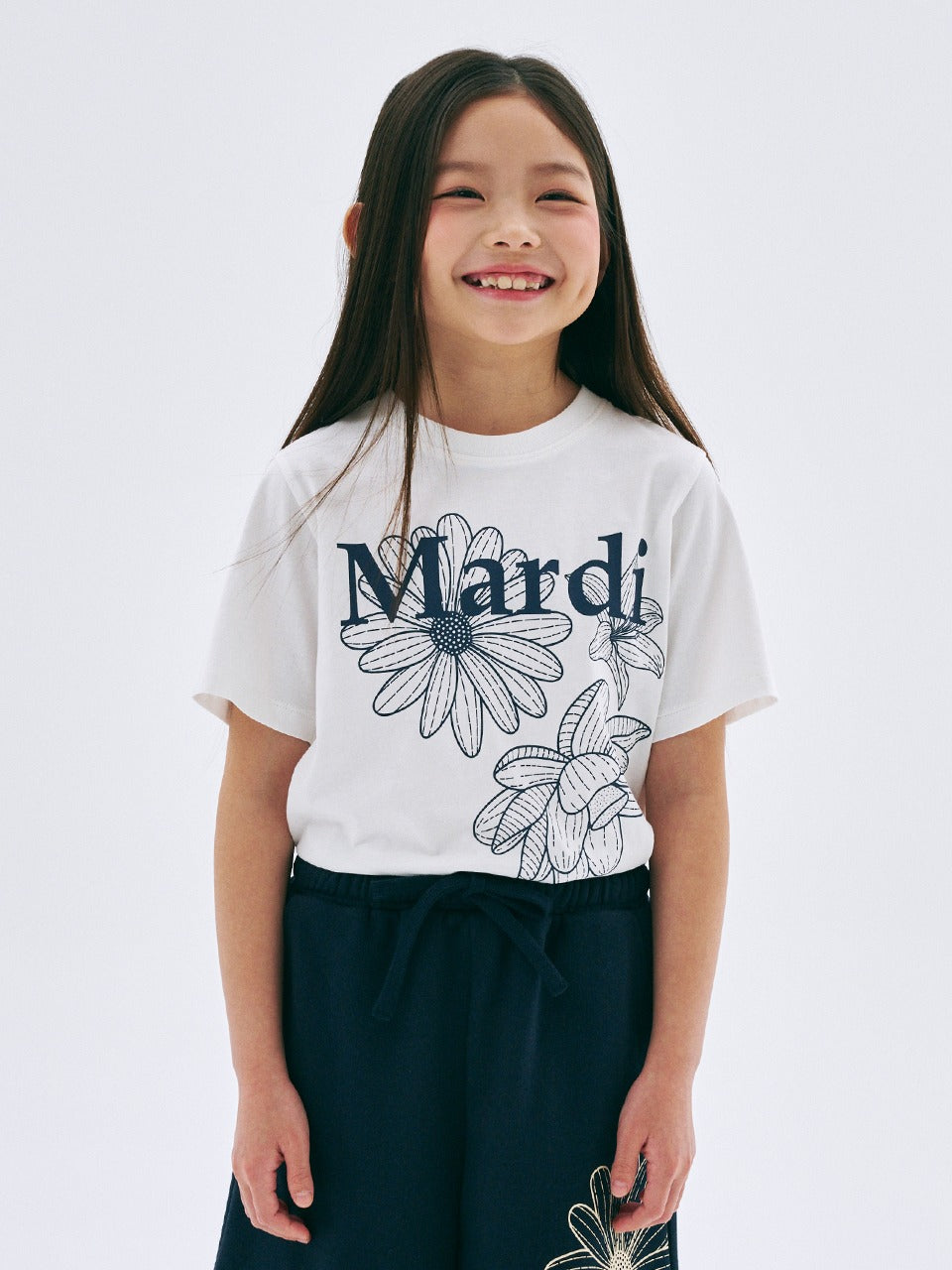 KIDS TSHIRT TRIPLE FLOWER_IVORY NAVY
