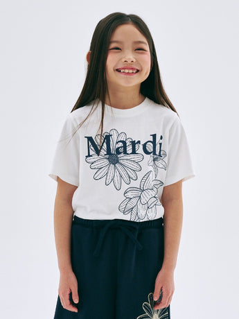 KIDS TSHIRT TRIPLE FLOWER_IVORY NAVY