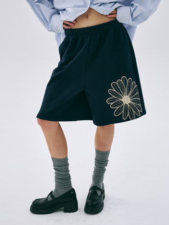 OVERSIZED SWEAT BERMUDA FLOWER_NAVY CREAM