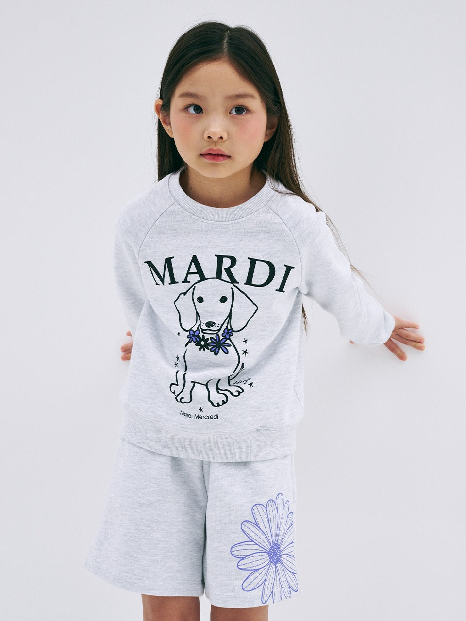 KIDS SWEATSHIRT SWING THE TAIL DDANJI FLOWER NECKLACE_HEATHER PURPLE