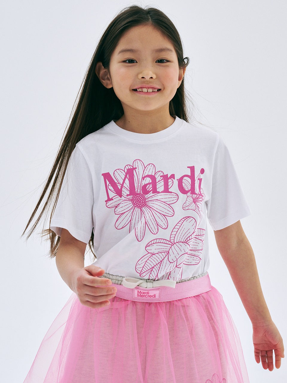 KIDS TSHIRT TRIPLE FLOWER_WHITE PINK
