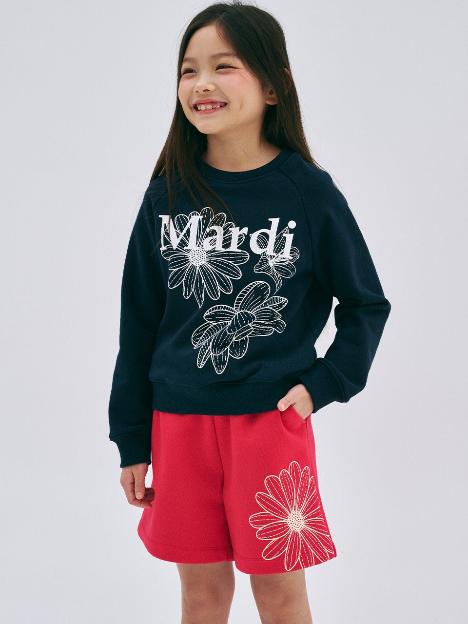 KIDS SWEATSHIRT TRIPLE FLOWER_NAVY WHITE