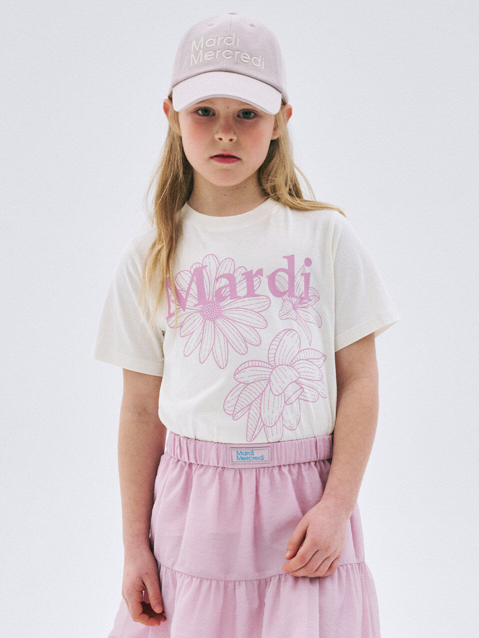 KIDS TSHIRT TRIPLE FLOWER_CREAM PINKLAVENDER