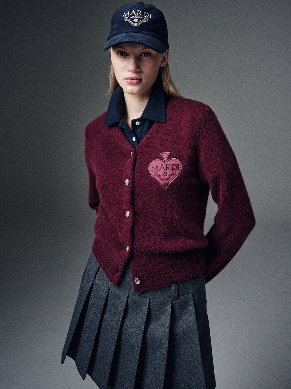 RACCOON BLENDED CARDIGAN V NECK SPADE_BURGUNDY