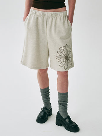 OVERSIZED SWEAT BERMUDA FLOWER_OATMEAL TAUPE