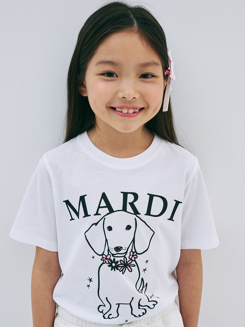 KIDS TSHIRT SWING THE TAIL DDANJI FLOWER NECKLACE_WHITE PINK