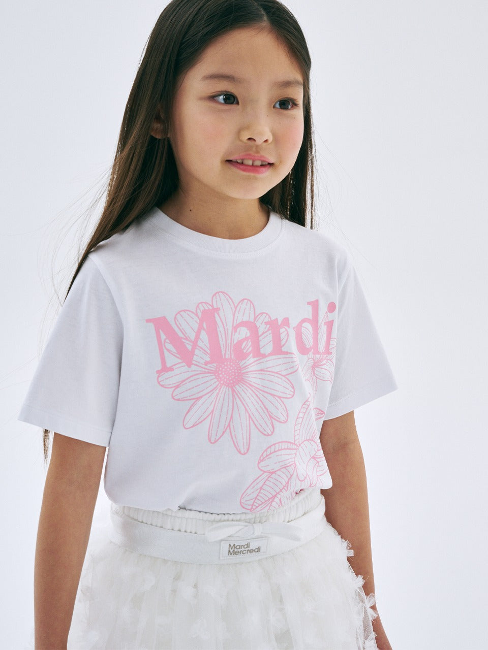 KIDS TSHIRT TRIPLE FLOWER_WHITE LIGHTPINK
