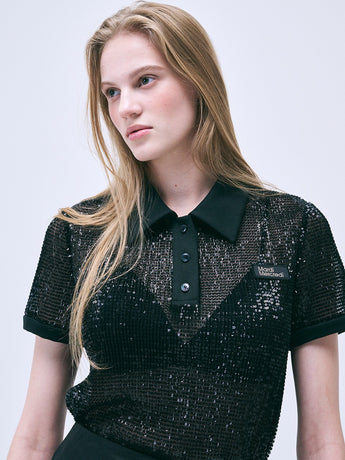 SEQUIN SHIRT PIQUET_BLACK