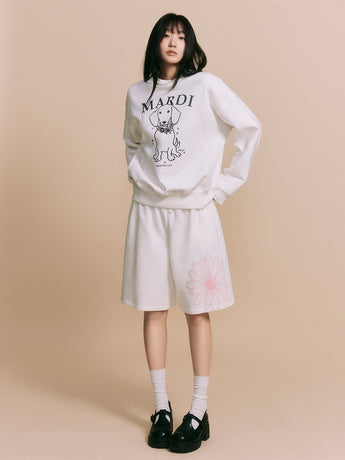 OVERSIZED SWEAT BERMUDA FLOWER_WHITE PINK