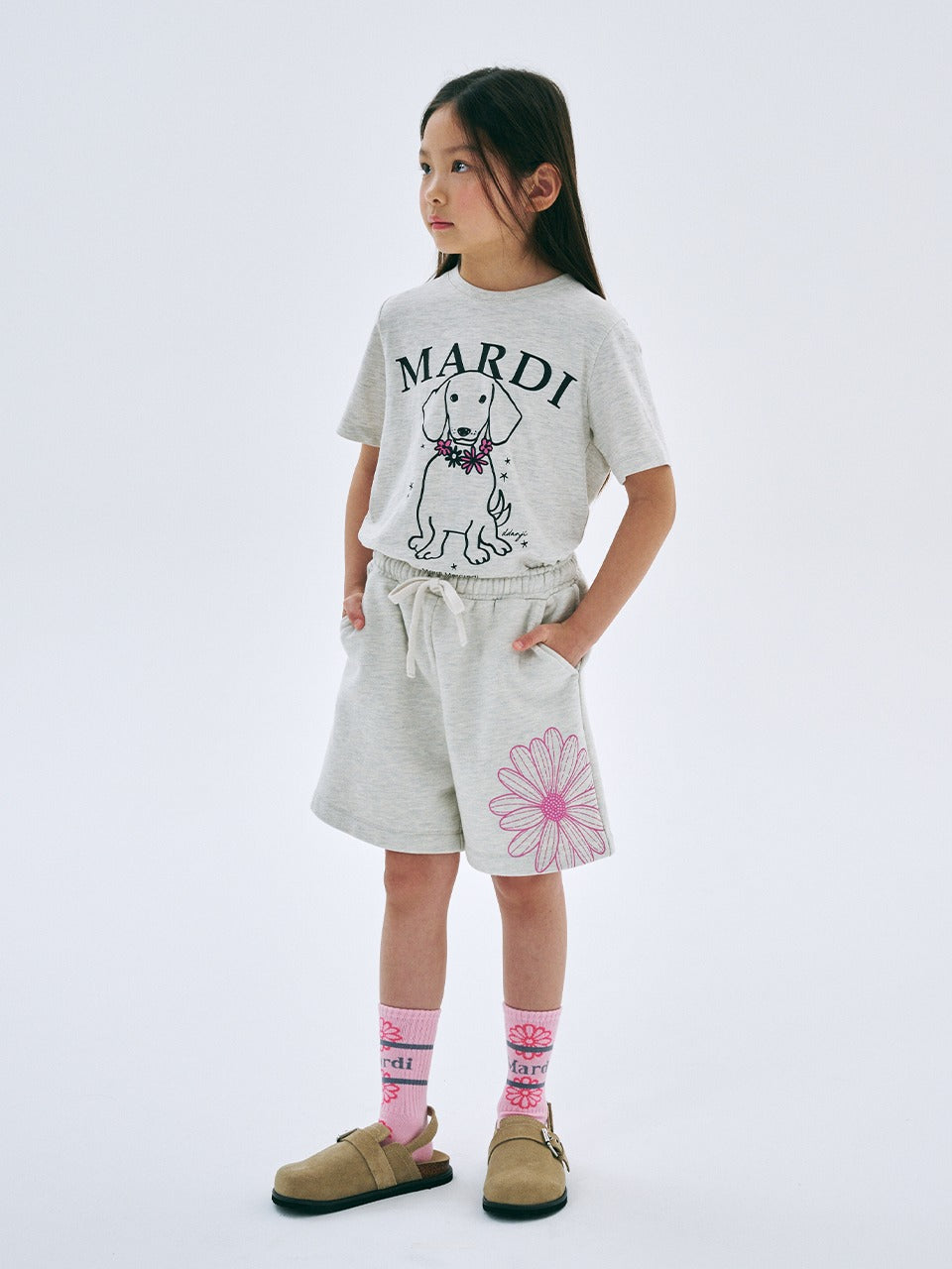 KIDS SWEAT SHORTS FLOWER_OATMEAL PINK