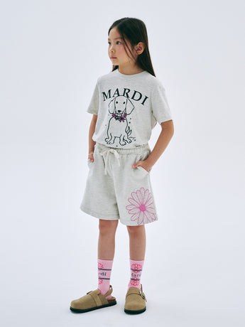 KIDS SWEAT SHORTS FLOWER_OATMEAL PINK