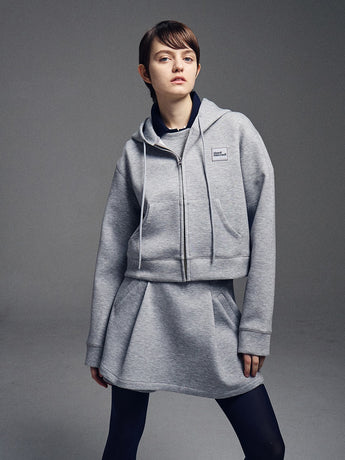 NEOPRENE CROPPED HOODY ZIP UP_GREY