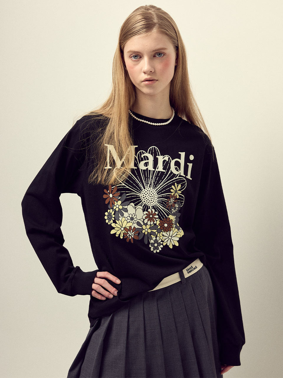 TSHIRT LONG SLEEVE FLOWERMARDI JARDIN_BLACK IVORY