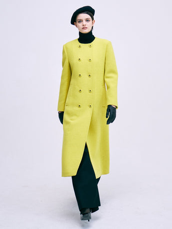 WOOL SINGLE MAXI COAT COLLARLESS_YELLOW