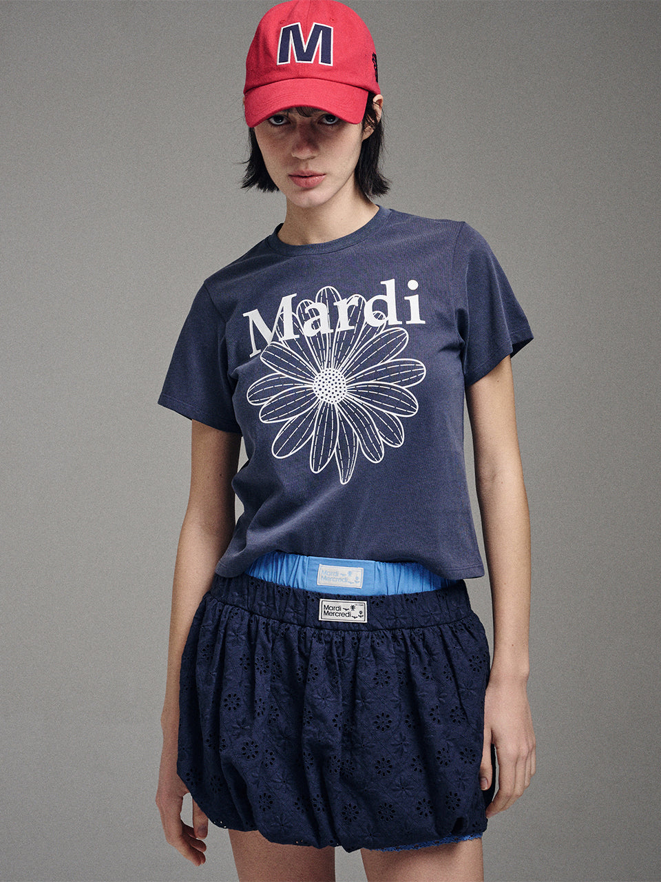 SLIM TSHIRT FLOWERMARDI WASHING_CHARCOAL WHITE