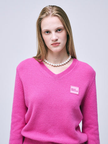 RACCOON BLENDED V NECK SQUARE LOGO_FUCHSIA