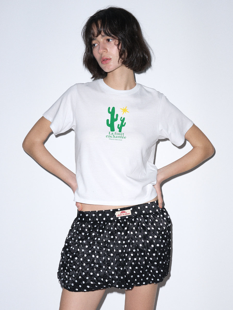 SLIM TSHIRT ENCHANTEE : CACTI_WHITE
