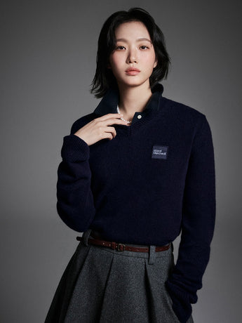 RACCOON BLENDED V NECK SQUARE LOGO_NAVY