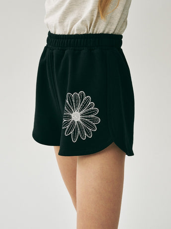 MINI SWEAT SHORTS FLOWER_BLACK WHITE