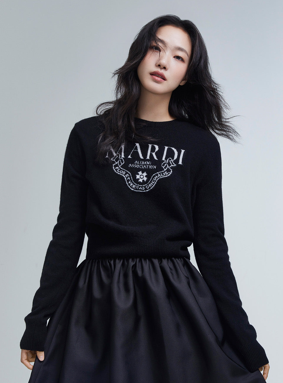 CASHMERE CROPPED CREW NECK ALUMNI CLASSIQUE_BLACK IVORY
