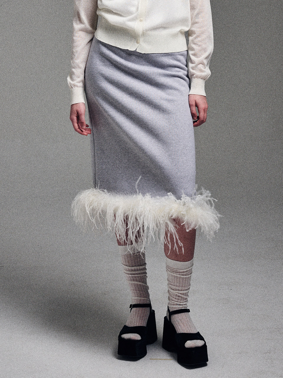 COTTON OSTRICH SKIRT_GREY