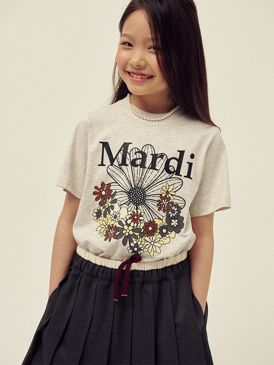 KIDS TSHIRT FLOWERMARDI JARDIN_OATMEAL BLACK