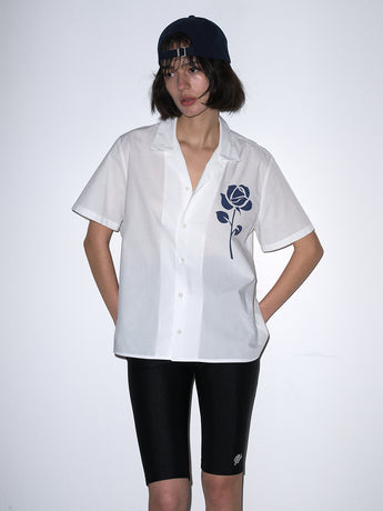 OVERSIZED SHIRT HALF SLEEVE UNE ROSE_WHITE NAVY