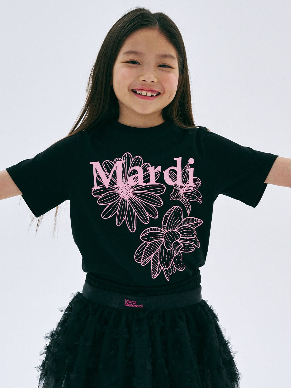 KIDS TSHIRT TRIPLE FLOWER_BLACK PINK