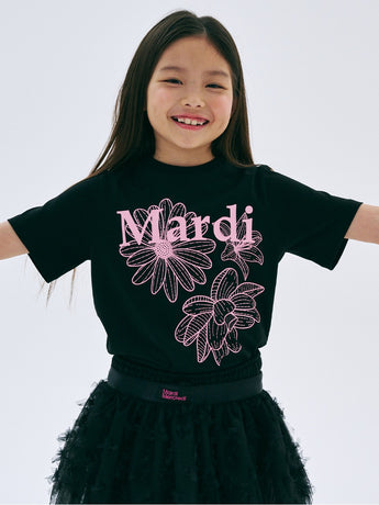 KIDS TSHIRT TRIPLE FLOWER_BLACK PINK