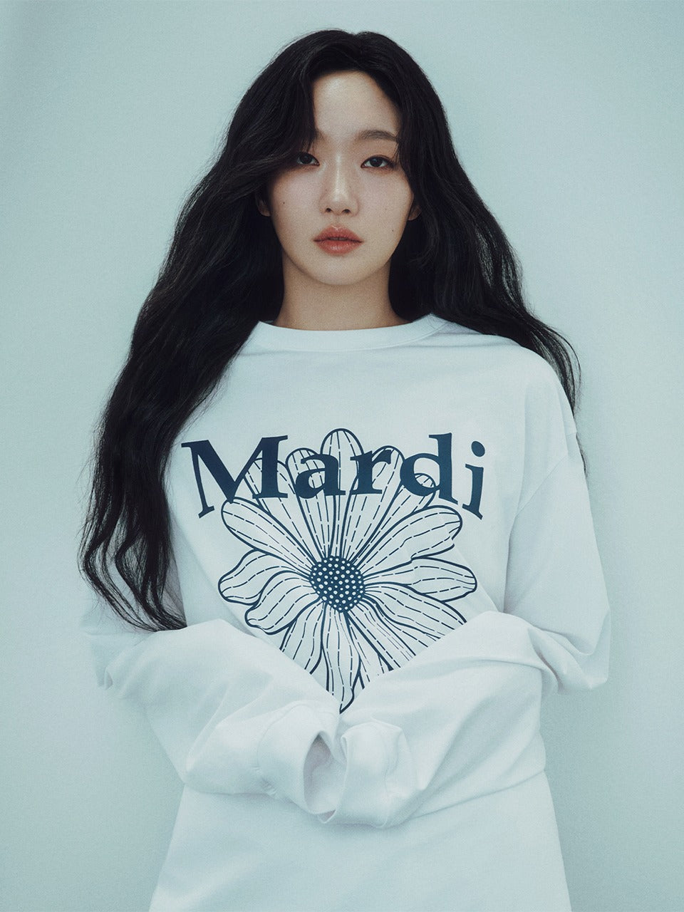 UNISEX TSHIRT LONG SLEEVE FLOWERMARDI_WHITE NAVY