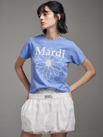 SLIM TSHIRT FLOWERMARDI WASHING_BLUE WHITE