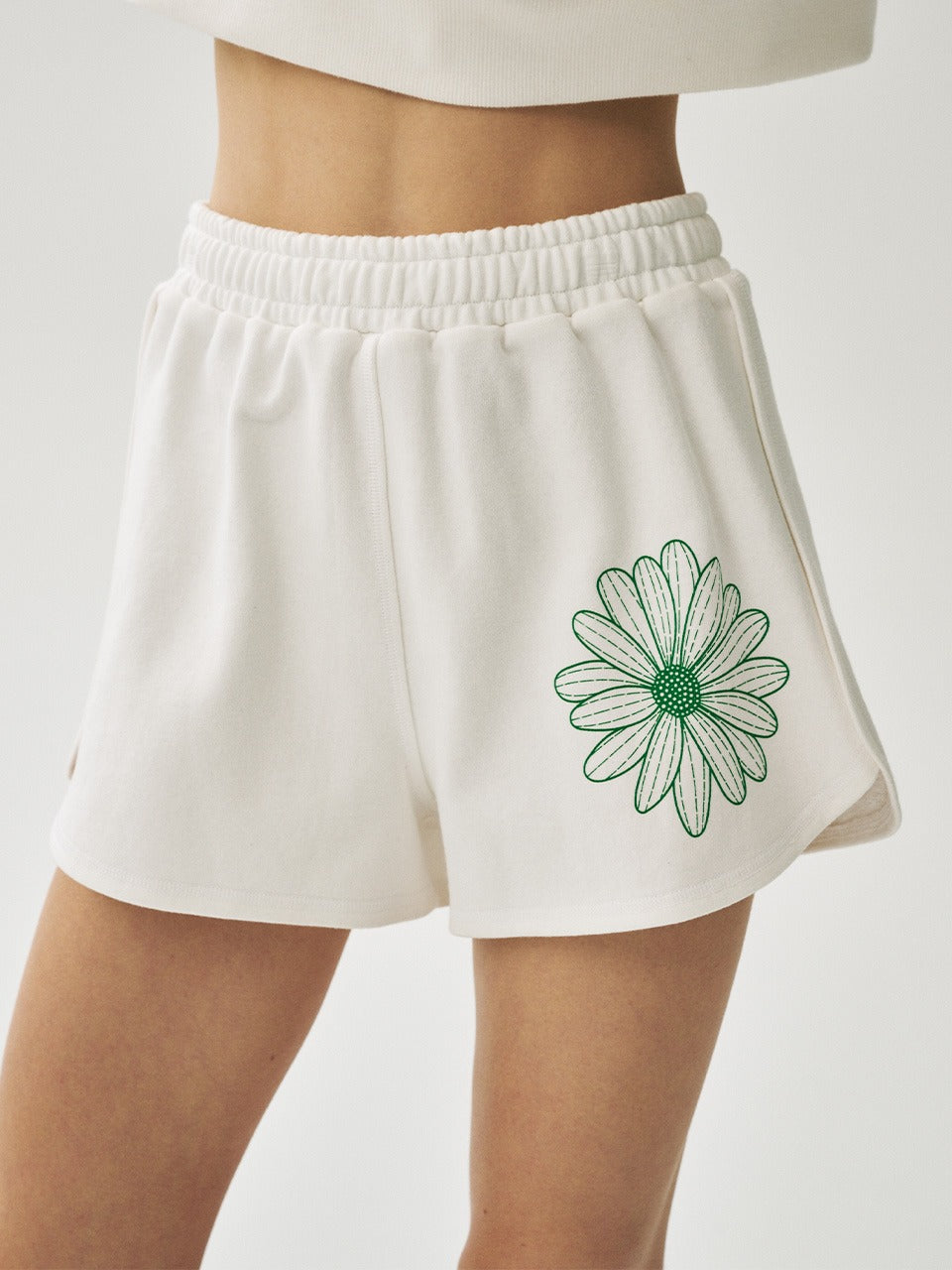 MINI SWEAT SHORTS FLOWER_WHITE GREEN
