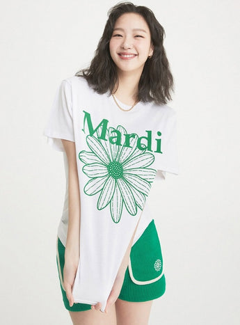 TSHIRT FLOWERMARDI_WHITE GREEN
