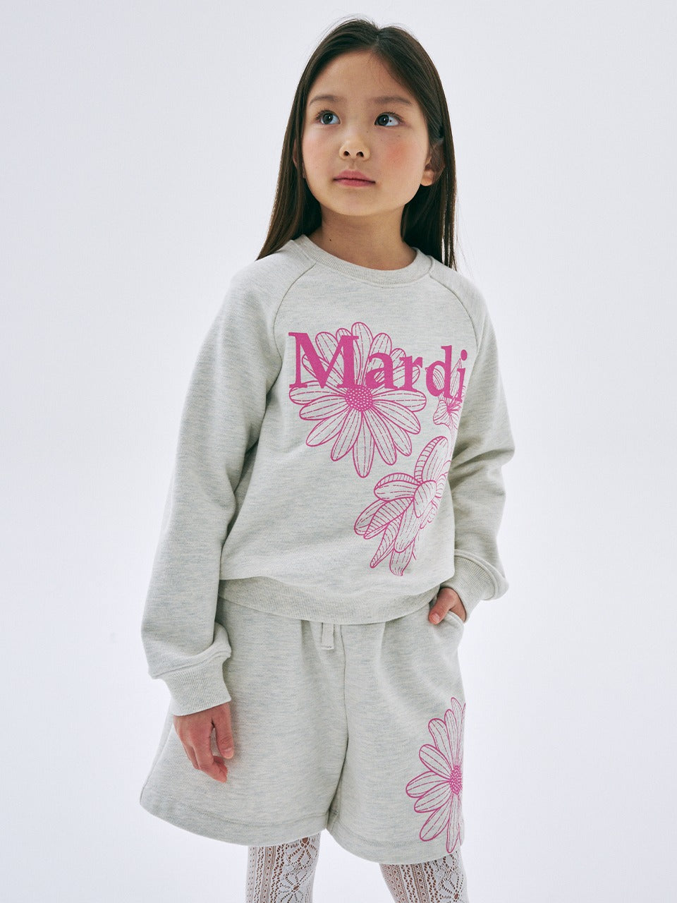 KIDS SWEATSHIRT TRIPLE FLOWER_OATMEAL PINK