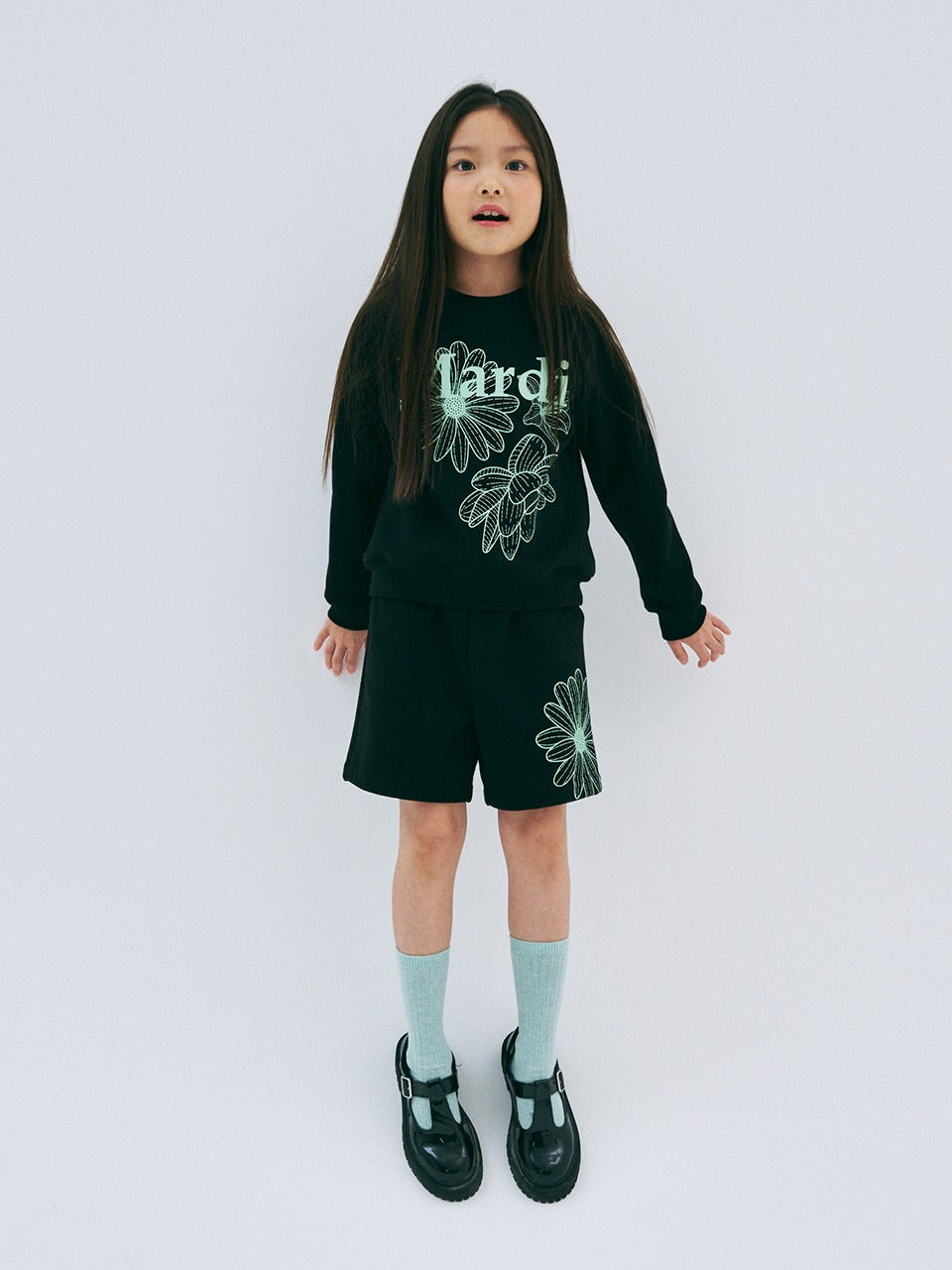 KIDS SWEAT SHORTS FLOWER_BLACK MINT