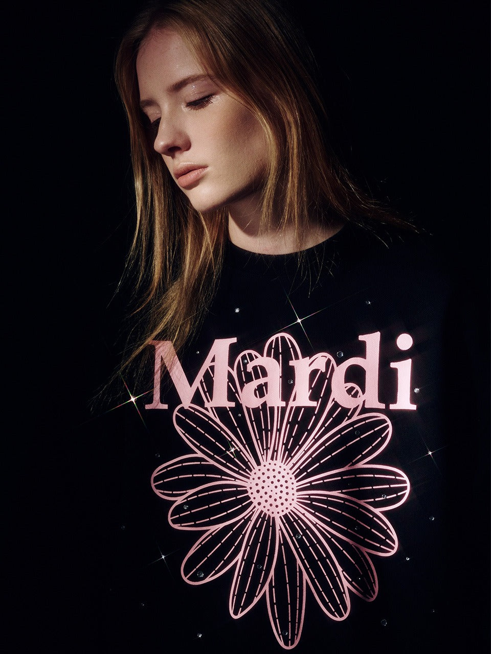 SWEATSHIRT FLOWERMARDI STONE EMBELLISHED_BLACK PINK